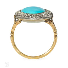 Antique turquoise and diamond heart ring