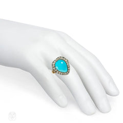 Antique turquoise and diamond heart ring