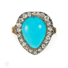 Antique turquoise and diamond heart ring