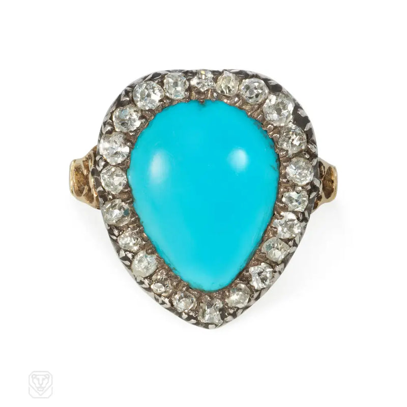 Antique Turquoise And Diamond Heart Ring