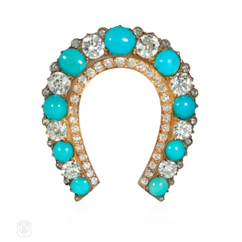 Kentshire Antique Turquoise and Diamond Horseshoe Brooch
