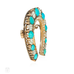 Antique turquoise and diamond horseshoe brooch