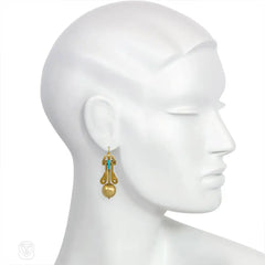 Antique turquoise and gold bead earrings