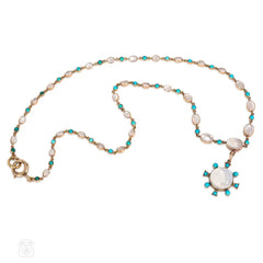 Antique turquoise and moonstone necklace