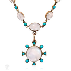 Antique turquoise and moonstone necklace