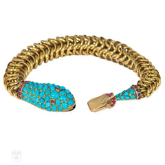 Antique turquoise and ruby serpent bracelet