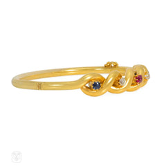 Antique twisted gemset gold bangle
