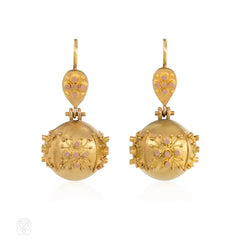 Antique two-color gold ball earrings