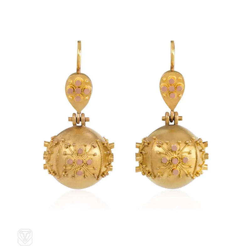 Antique Two - Color Gold Ball Earrings