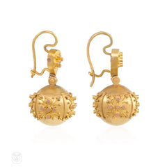 Antique two-color gold ball earrings