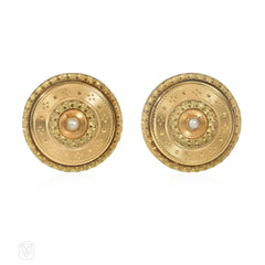 Antique two-color gold disk earrings