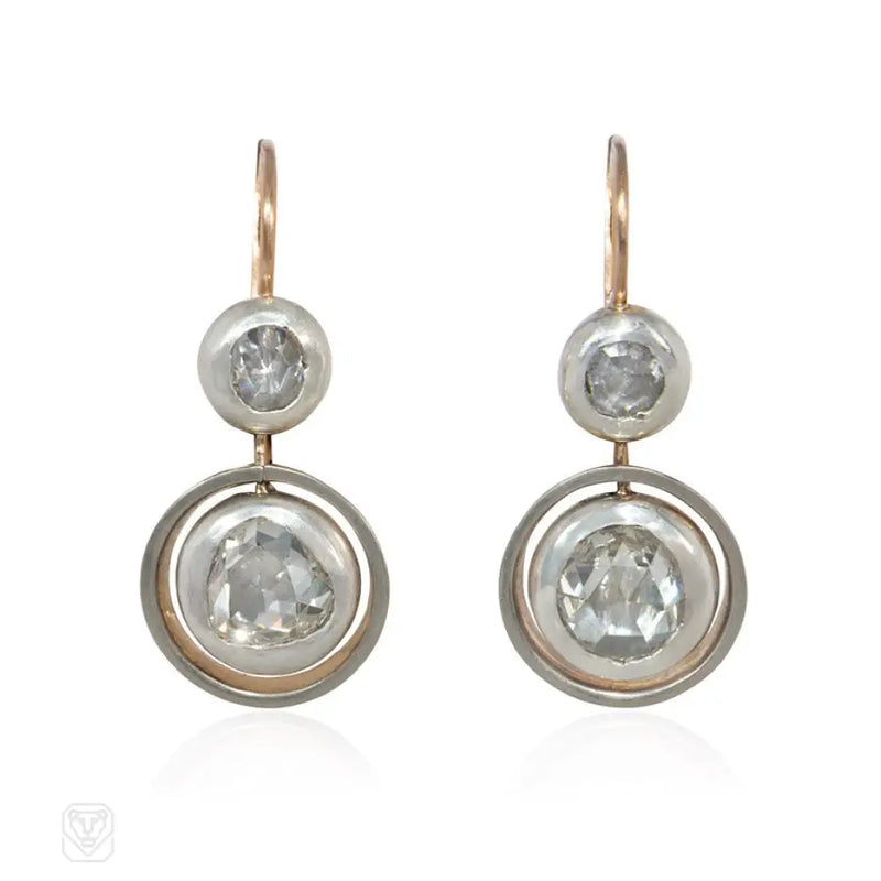 Antique Two - Stone Rose Diamond Earrings