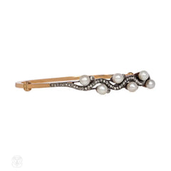 Antique undulating pearl and diamond bangle