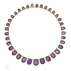 Antique Yugoslavian portrait-set amethyst riviere necklace
