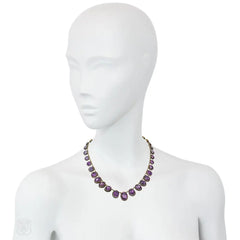 Antique Yugoslavian portrait-set amethyst riviere necklace