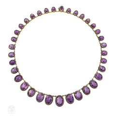 Antique Yugoslavian portrait-set amethyst riviere necklace