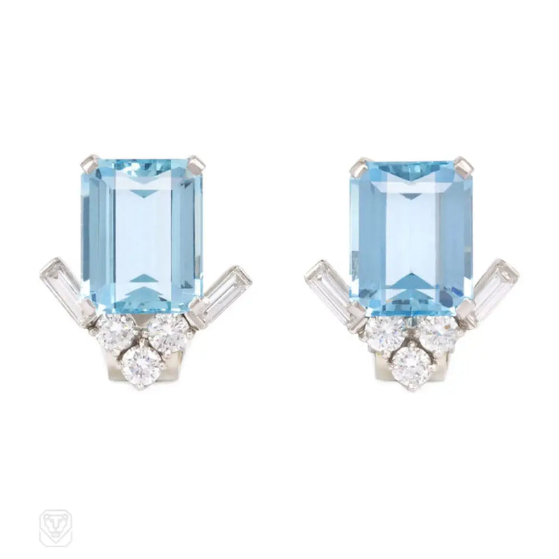 Aquamarine And Diamond Clip Earrings Van Cleef & Arpels