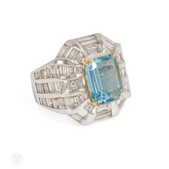 Aquamarine and diamond cocktail ring