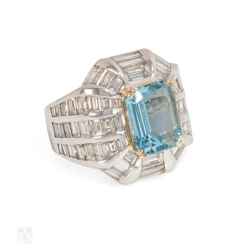 Aquamarine And Diamond Cocktail Ring