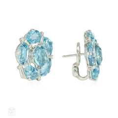 Aquamarine and diamond flower earrings