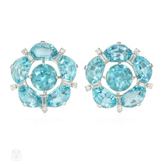 Aquamarine and diamond flower earrings