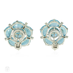 Aquamarine and diamond flower earrings