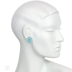 Aquamarine and diamond flower earrings