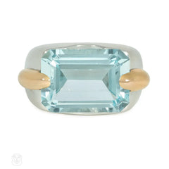 Aquamarine and two-tone gold cocktail ring