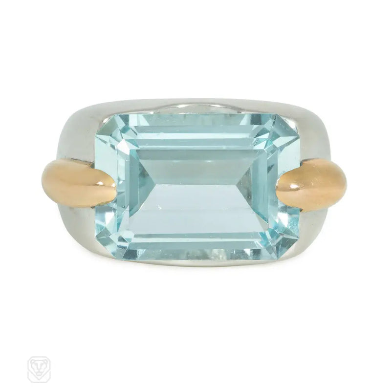 Aquamarine And Two - Tone Gold Cocktail Ring