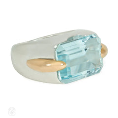 Aquamarine and two-tone gold cocktail ring