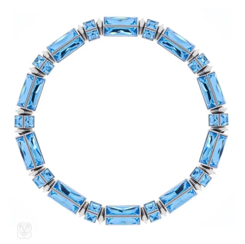 Aquamarine Baguette Swarovski Crystal Necklace
