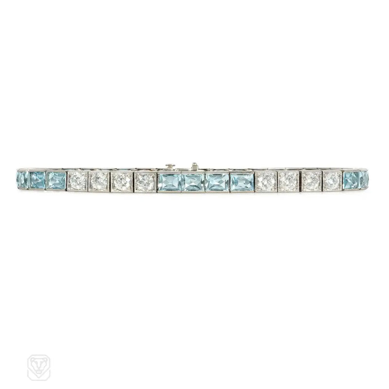 Art Deco aquamarine and diamond line bracelet