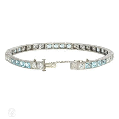 Art Deco aquamarine and diamond line bracelet