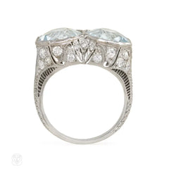 Art Deco aquamarine and platinum headlight ring