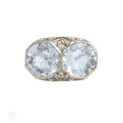 Art Deco aquamarine and platinum headlight ring