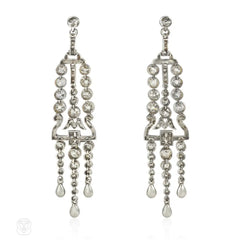 Art Deco black enamel and diamond fringe earrings