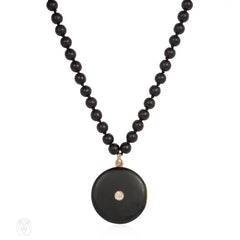 Art Deco black enamel and diamond necklace