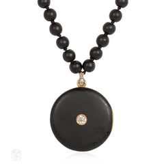 Art Deco black enamel and diamond necklace