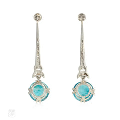 Art Deco blue zircon and diamond earrings