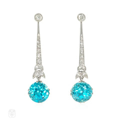 Art Deco blue zircon and diamond earrings