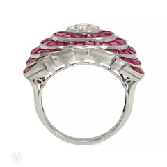 Art Deco calibré ruby and diamond ring