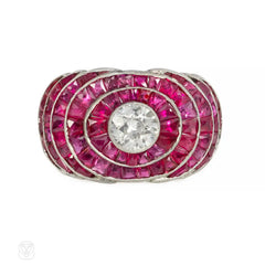 Art Deco calibré ruby and diamond ring