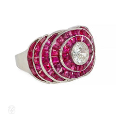 Art Deco calibré ruby and diamond ring