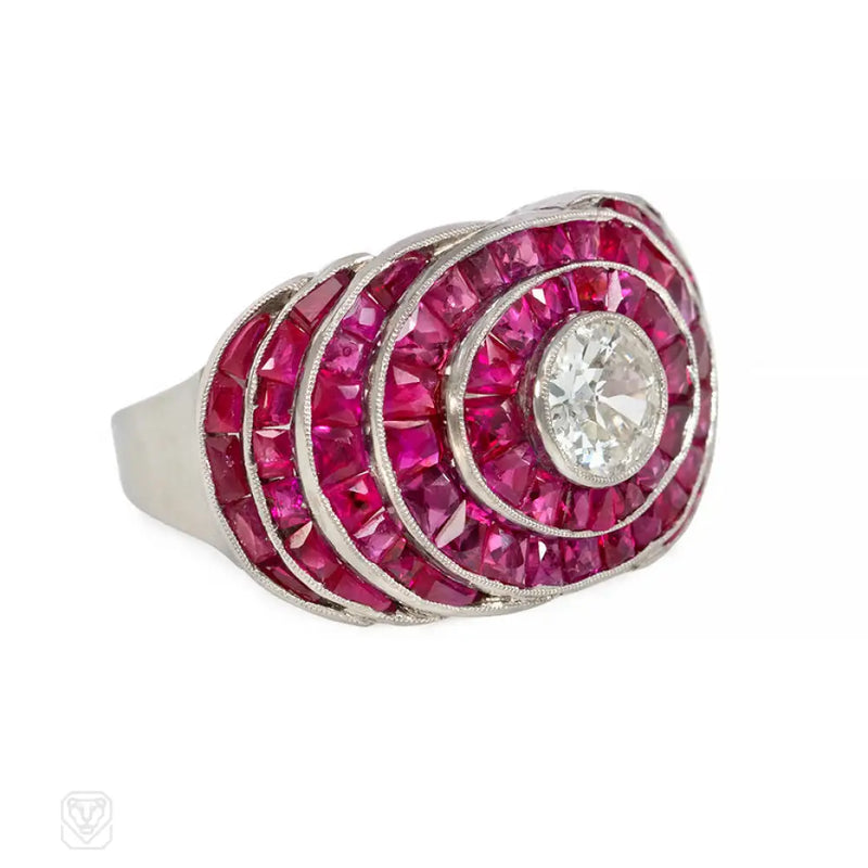 Art Deco Calibré Ruby And Diamond Ring