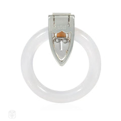 Art Deco Cartier diamond and chalcedony disc clip brooch