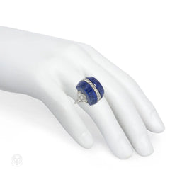 Art Deco carved lapis, diamond, and platinum ring