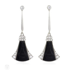 Art Deco carved onyx and diamond earrings
