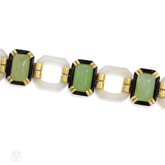 Art Deco chalcedony, chrysoprase, and enamel bracelet