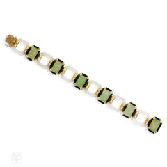 Art Deco chalcedony, chrysoprase, and enamel bracelet