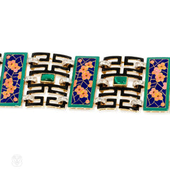 Art Deco Chinoiserie enamel, diamond, and malachite bracelet